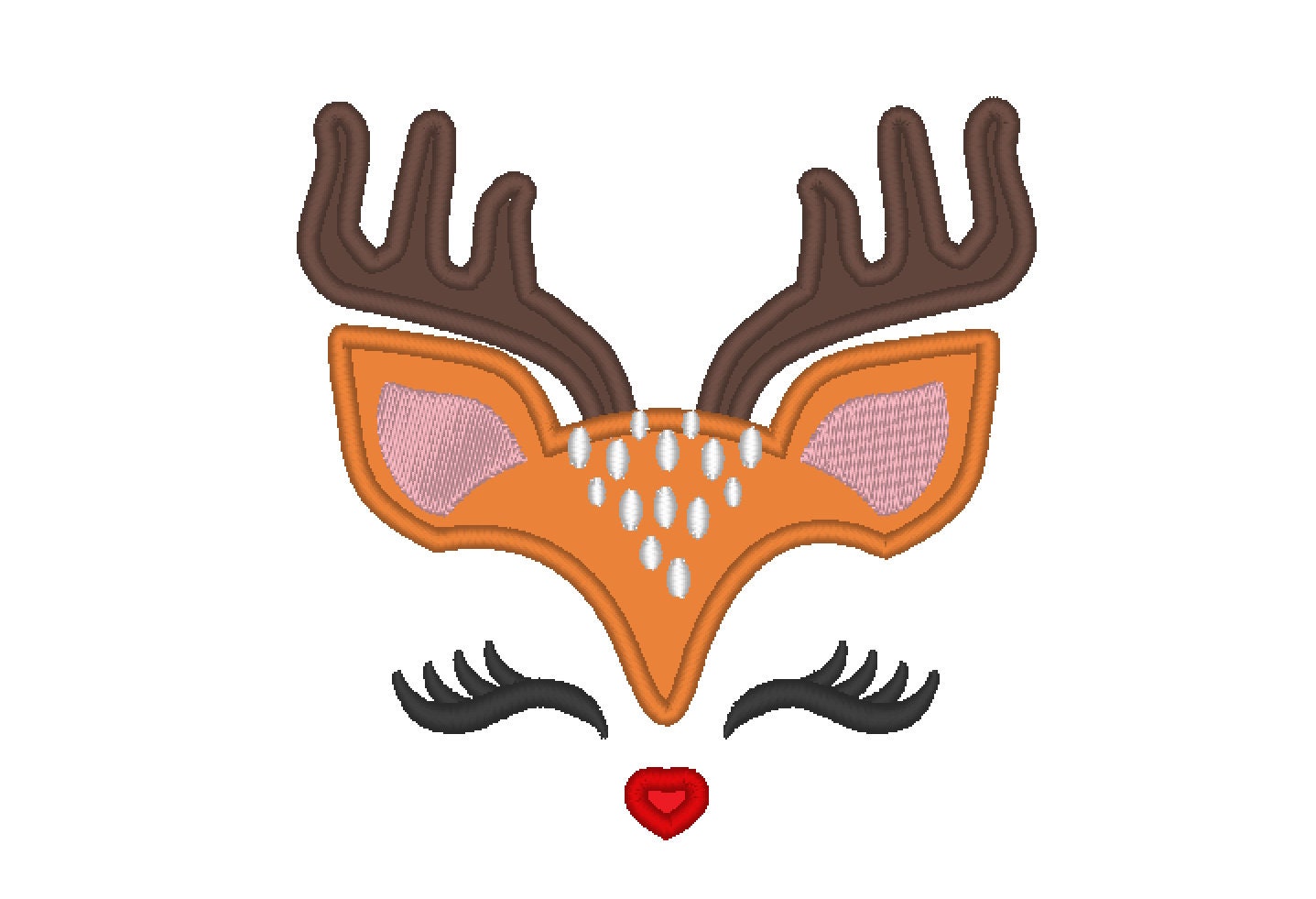 Pretty eyes Reindeer Applique Machine Embroidery Designs Red noised Deer head