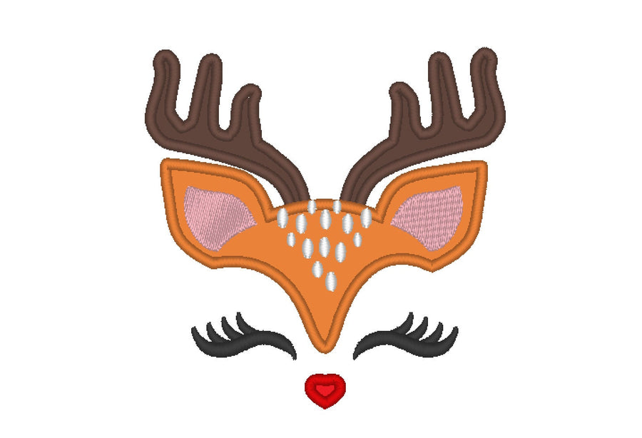 Pretty eyes Reindeer Applique Machine Embroidery Designs Red noised Deer head