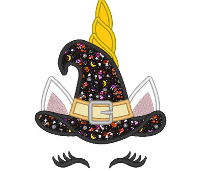 Witch Hat Halloween Unicorn Head Applique Embroidery 4" 5" 7" 6" 10" | PES DST JEF | Artapli