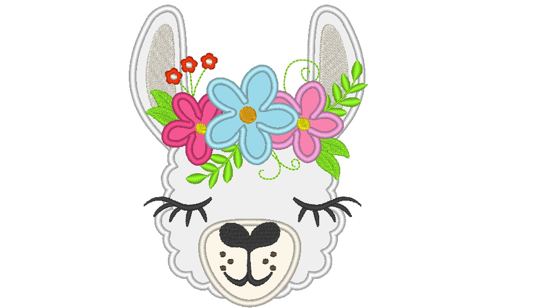 Floral Llama alpaca head pretty eyes flower crown applique machine embroidery designs