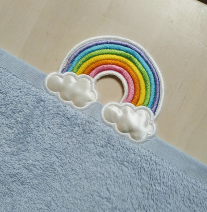 Rainbow towel hanging topper hole In The Hoop machine embroidery design, ITH project Towel topper, hanger, hanging hole embroidery