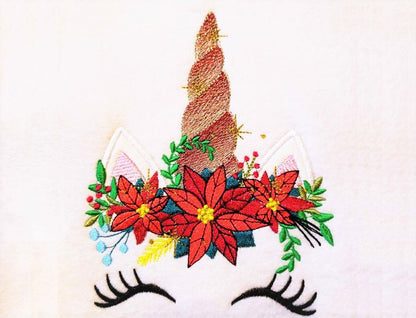 Christmas Poinsettia Unicorn Machine Embroidery 6" 8" 5" 7" 10" | PES DST JEF | Artapli