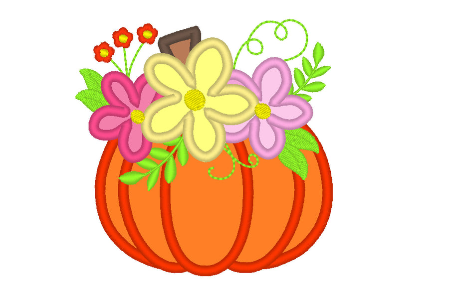 Floral Pumpkin Applique Embroidery 4" 4.5" 5" 6" 7" | PES DST JEF | Artapli