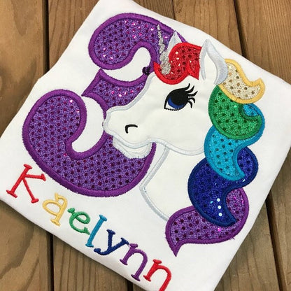 Lovely Unicorn head rainbow hair applique machine embroidery designs