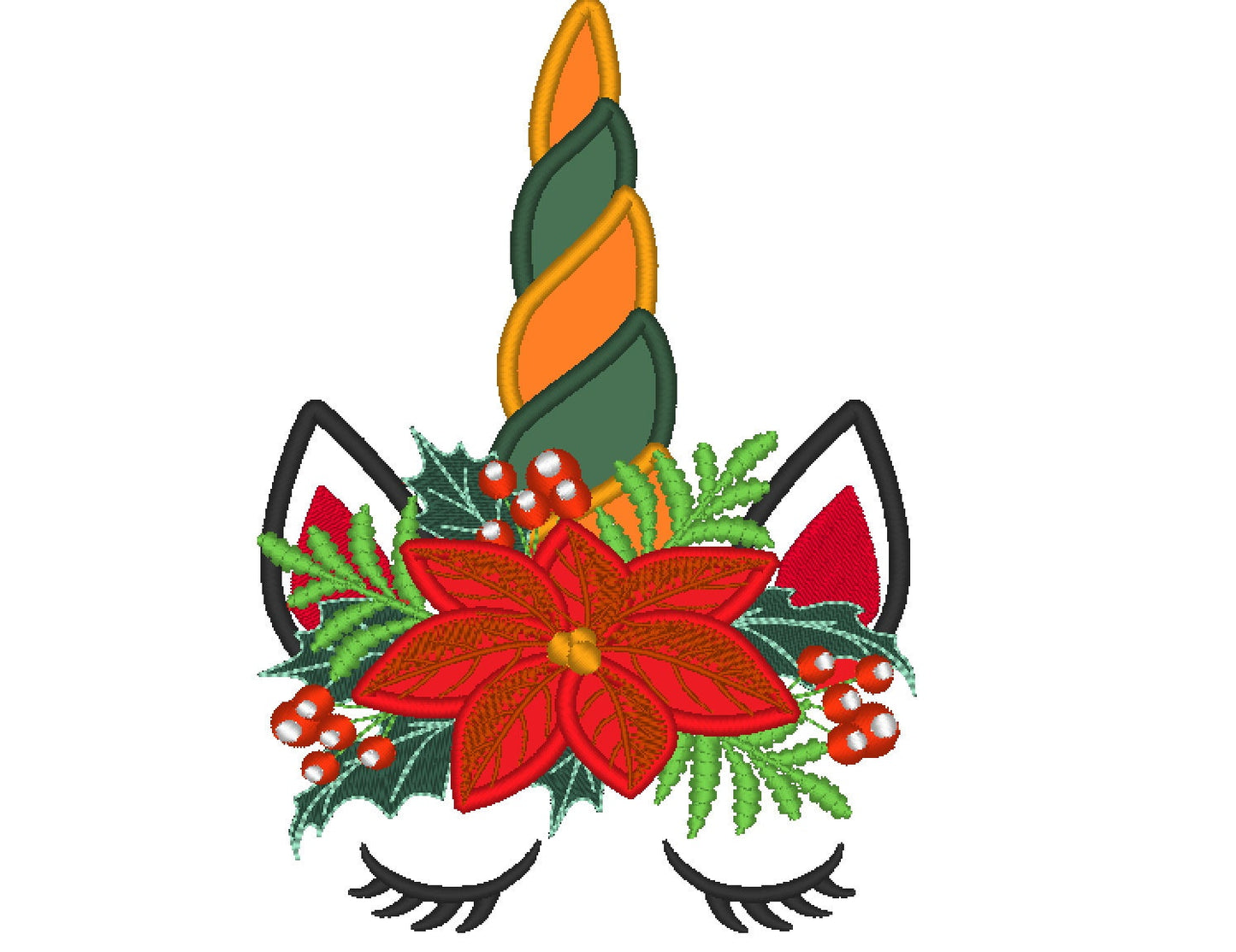 Christmas Unicorn head with floral crown applique machine embroidery designs unicorn face with snowflake