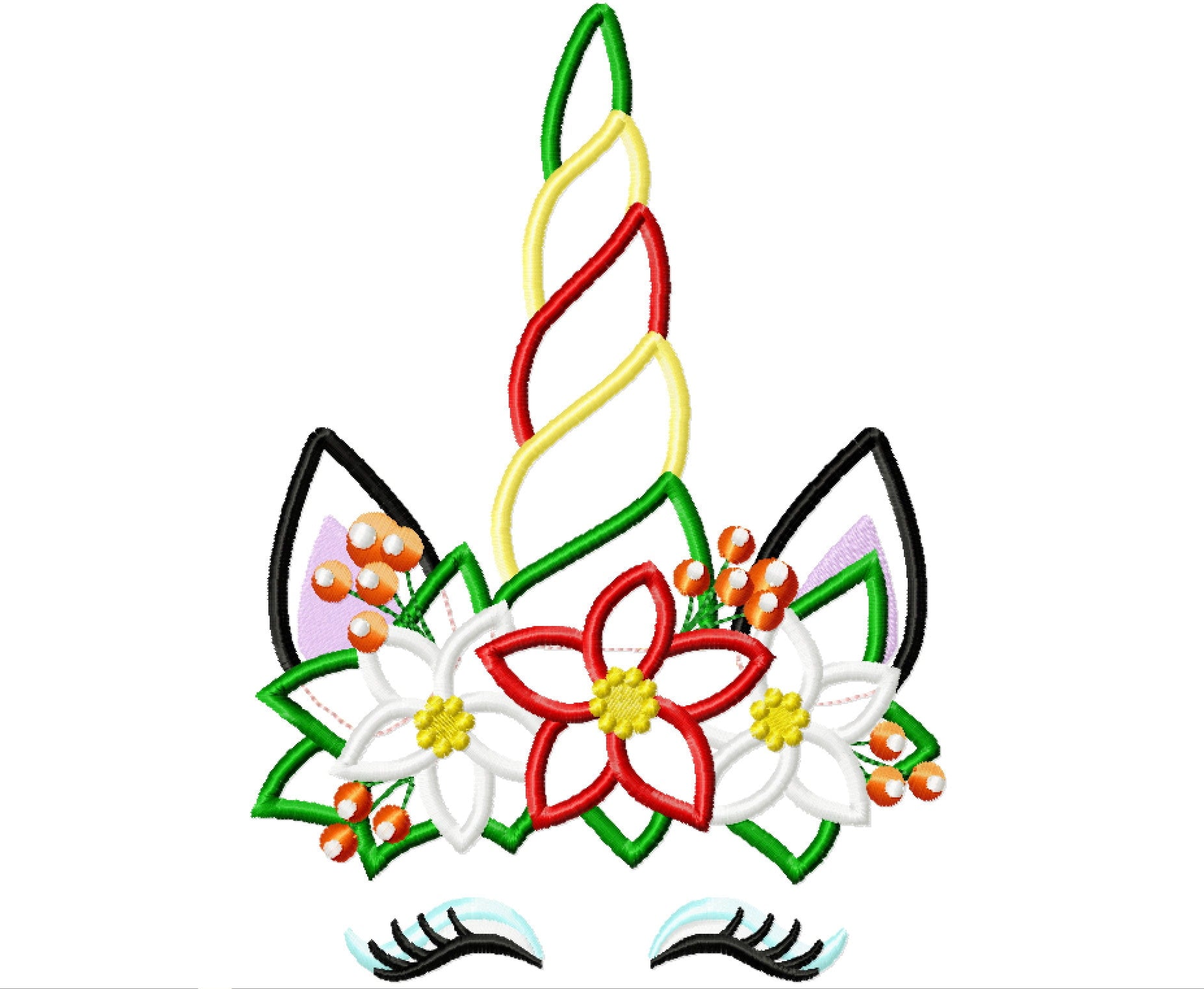 Christmas Unicorn head with floral crown applique machine embroidery designs unicorn face