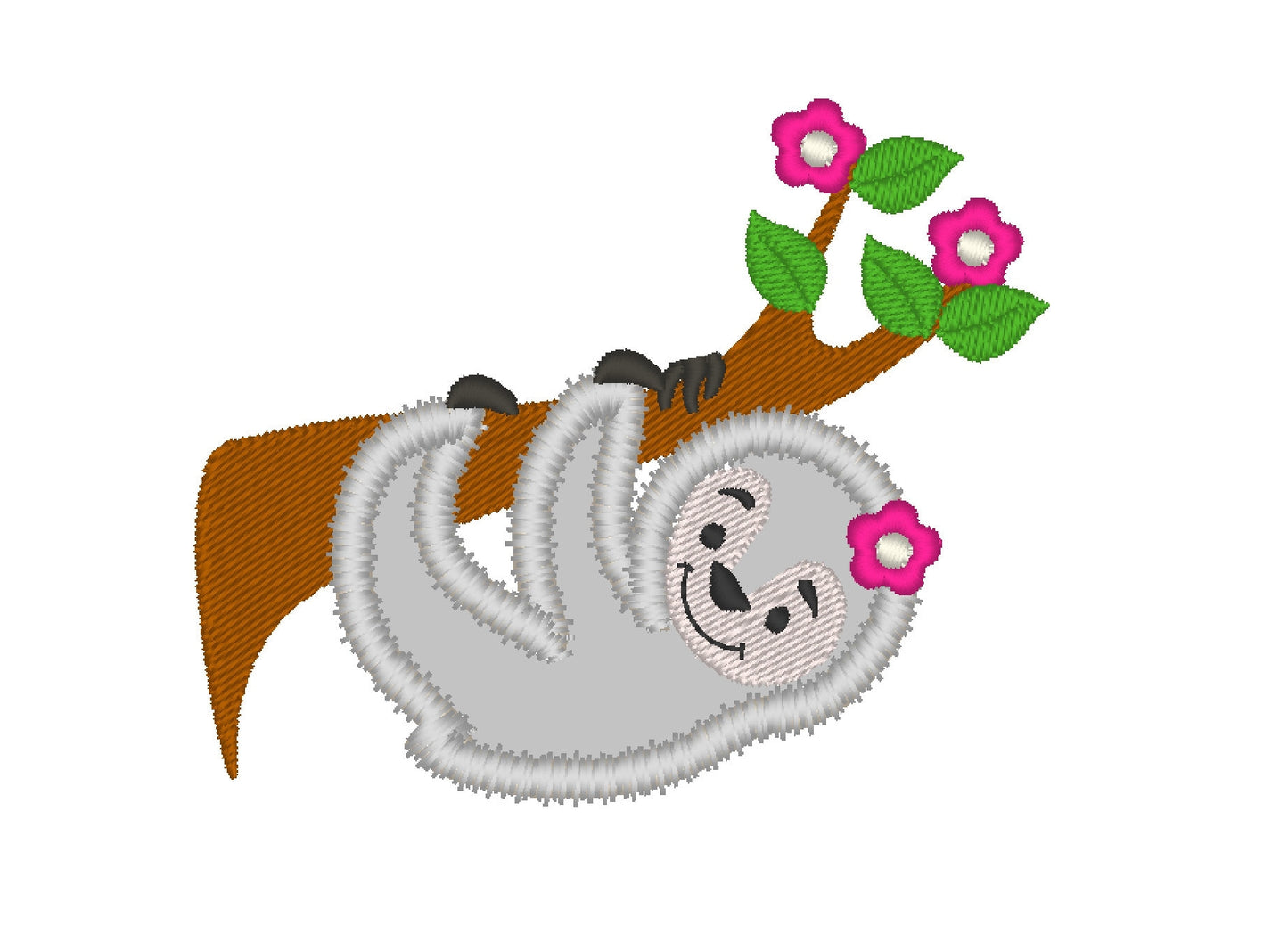 Sloth girl Sloth with flower hanging on tree branch Cute Sloth Applique | Artapli - image 1