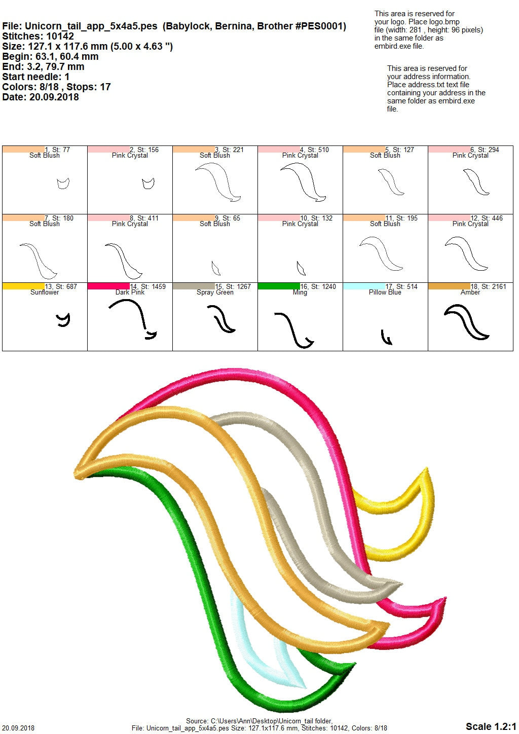 Unicorn Tail Add-on unicorn back applique machine embroidery designs