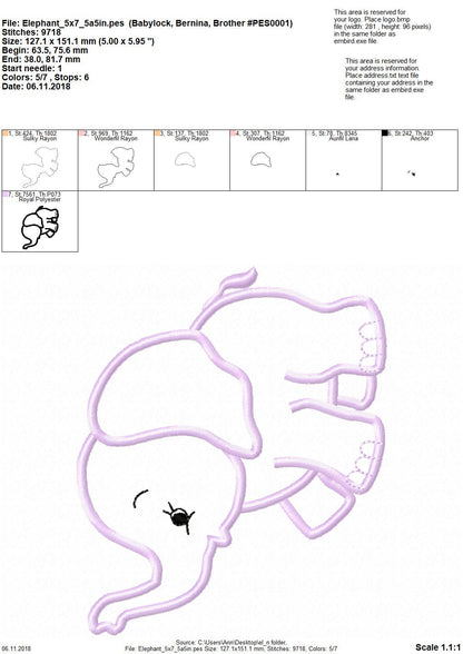 Little Elephant baby kids boys applique machine embroidery designs