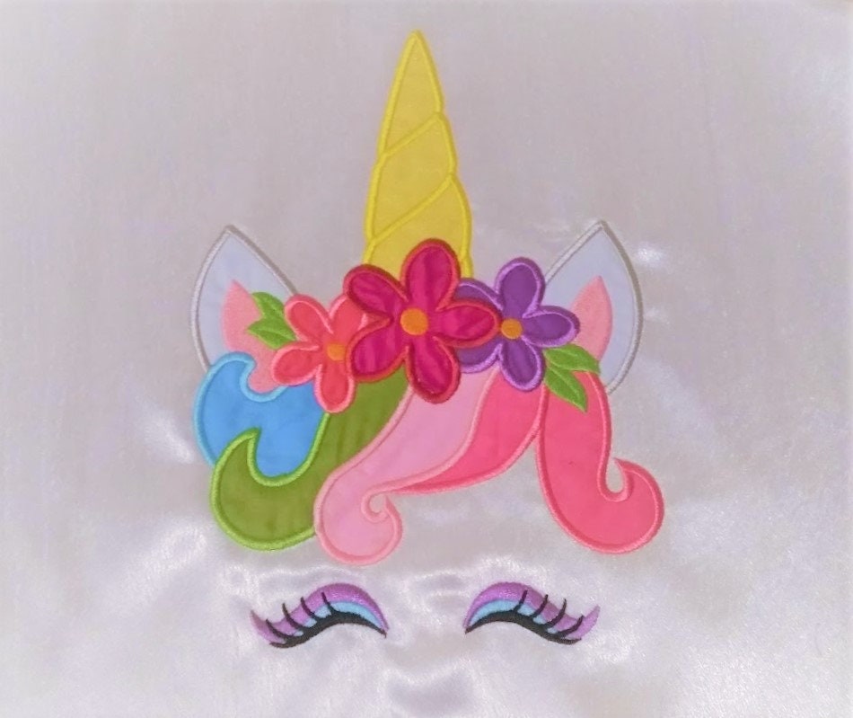 Pretty Floral Unicorn Applique Embroidery 4" 5" 6" 7" | PES DST JEF | Artapli