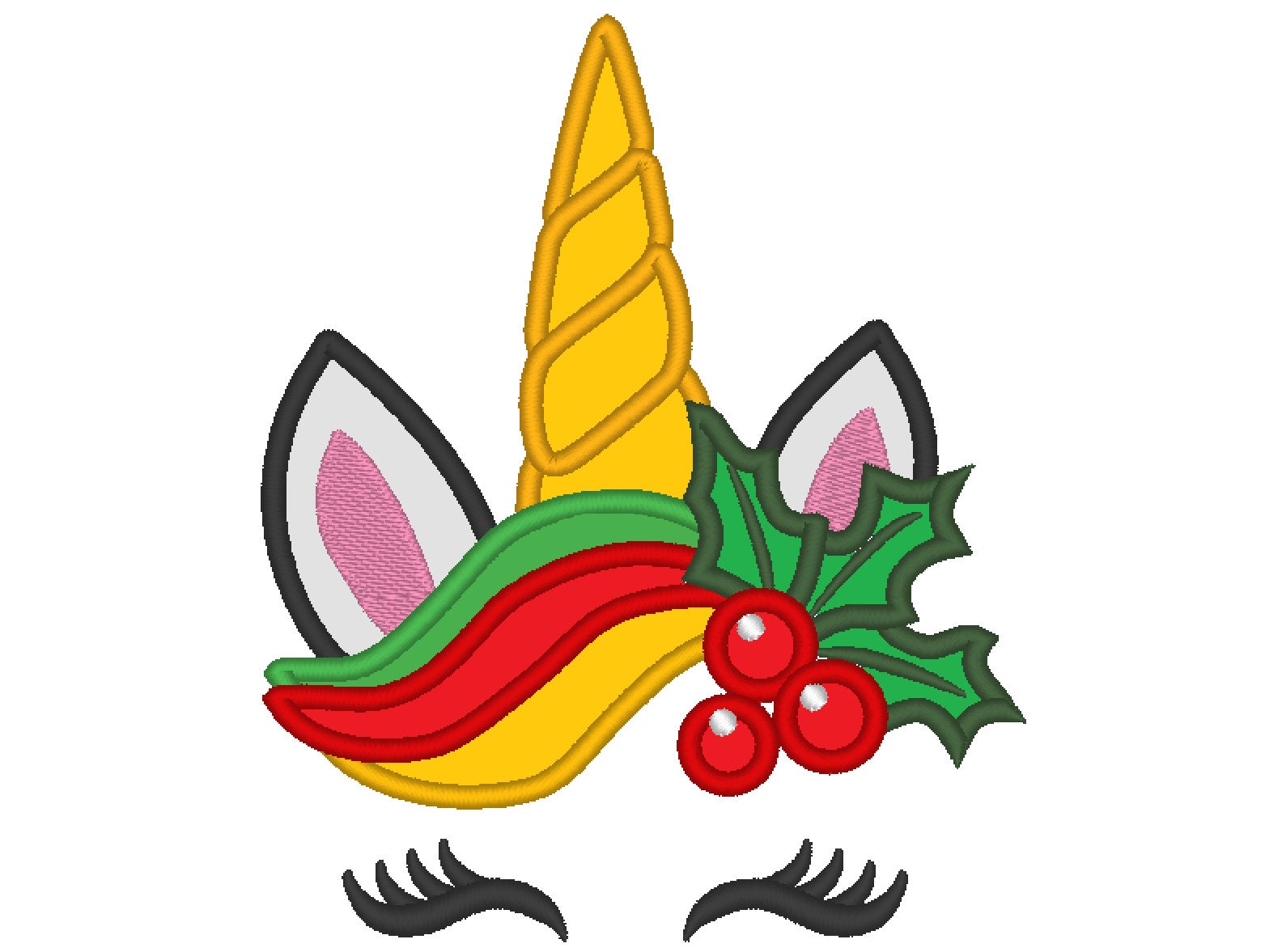 Christmas Unicorn head with floral crown fill stitch machine embroidery designs unicorn face