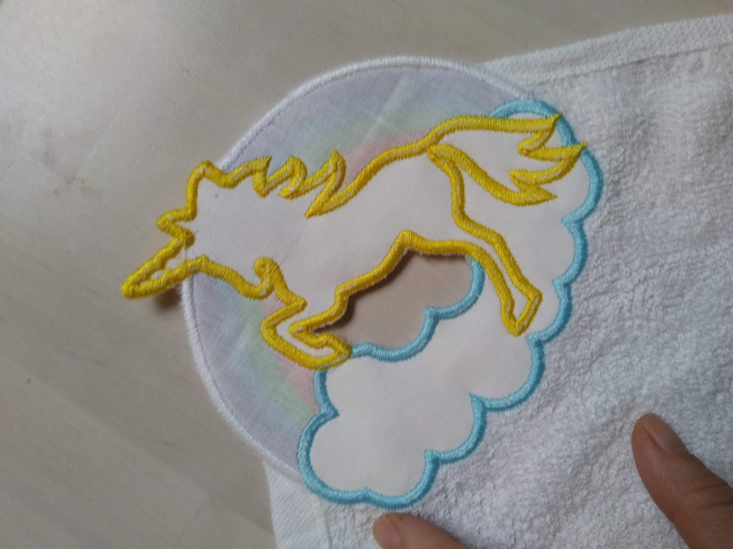 Rainbow unicorn towel hanging topper hole In The Hoop machine embroidery design, ITH project Towel topper, hanger, hanging hole embroidery