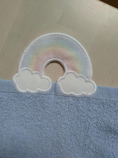 Rainbow towel hanging topper hole In The Hoop machine embroidery design, ITH project Towel topper, hanger, hanging hole embroidery