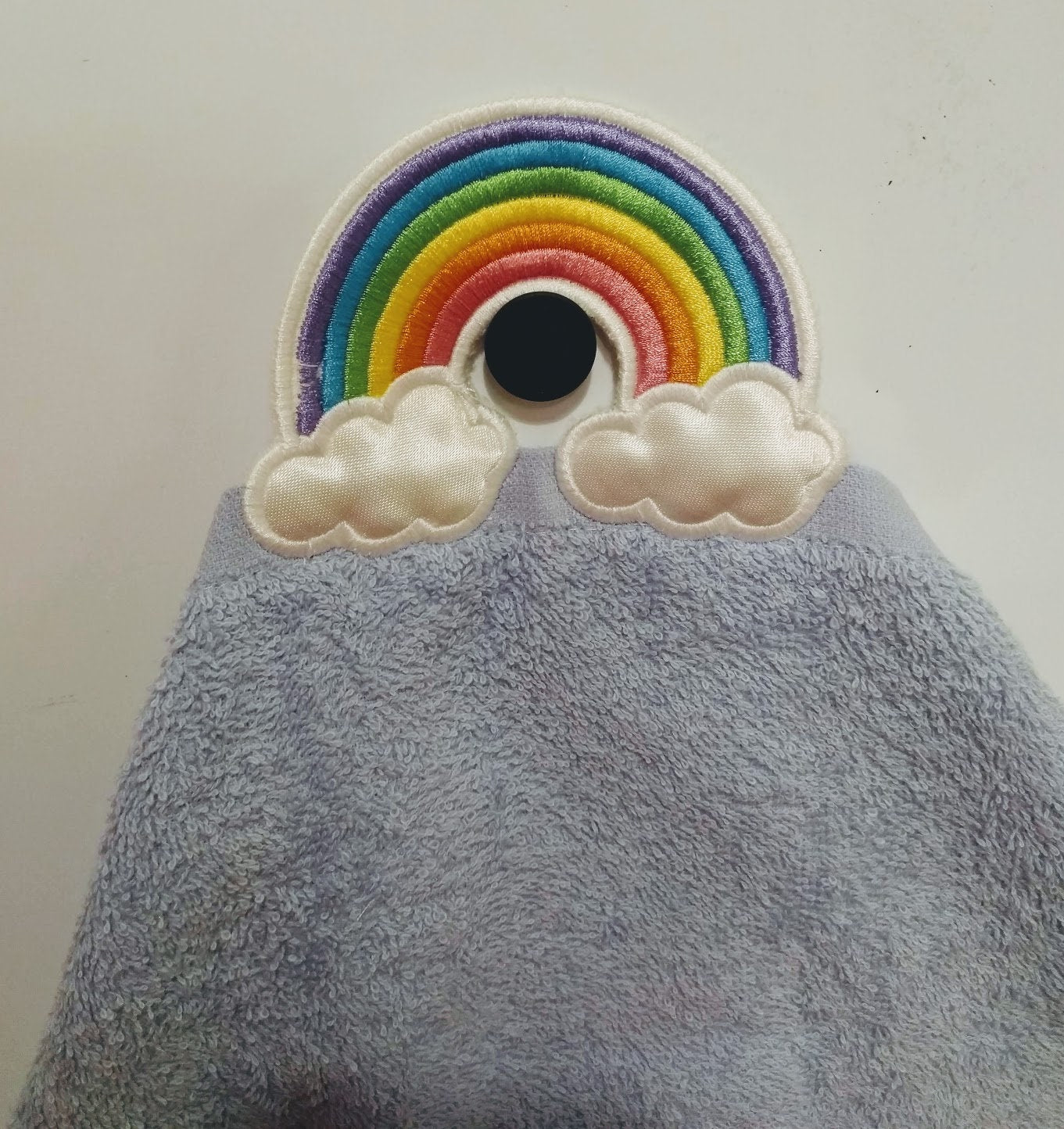 Rainbow towel hanging topper hole In The Hoop machine embroidery design, ITH project Towel topper, hanger, hanging hole embroidery