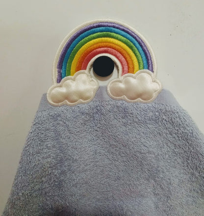 Rainbow towel hanging topper hole In The Hoop machine embroidery design, ITH project Towel topper, hanger, hanging hole embroidery