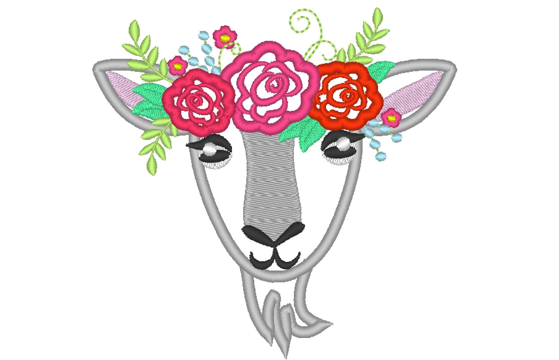 Shabby chic floral Goat rose crown applique machine embroidery designs