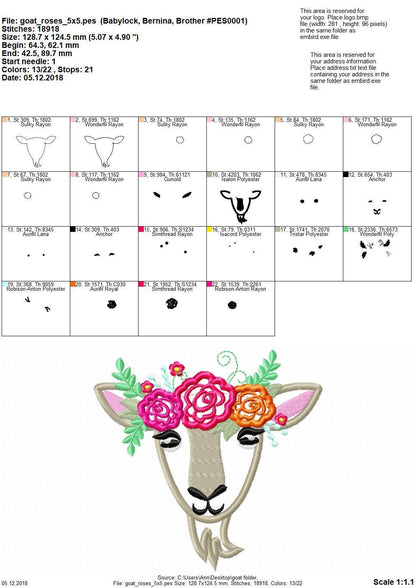 Shabby chic floral Goat rose crown applique machine embroidery designs