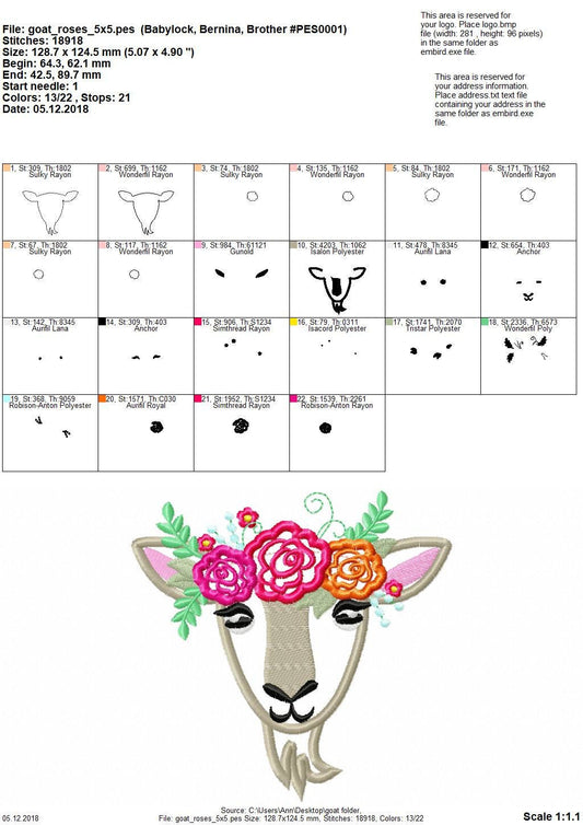 Shabby chic floral Goat rose crown applique machine embroidery designs