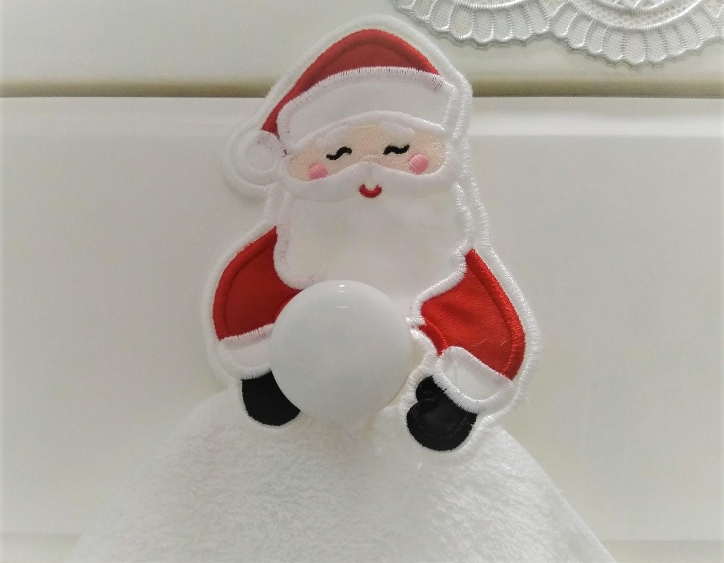 Santa Claus Christmas Towel Hanging Hole in the Hoop project Machine Embroidery Designs ITH