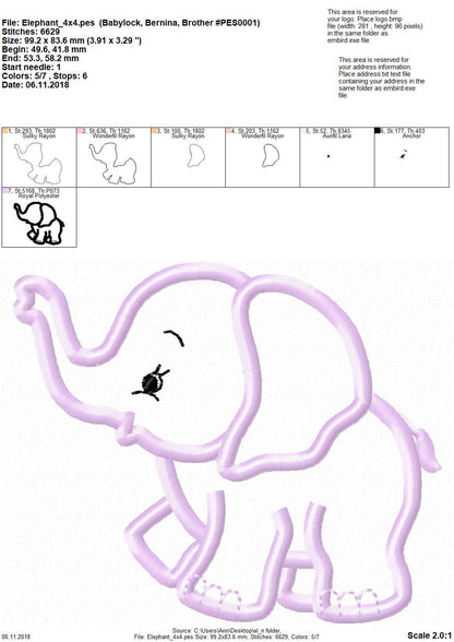 Little Elephant baby kids boys applique machine embroidery designs