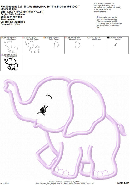 Little Elephant baby kids boys applique machine embroidery designs