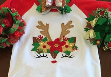 Christmas Deer head with floral crown applique machine embroidery designs deer face
