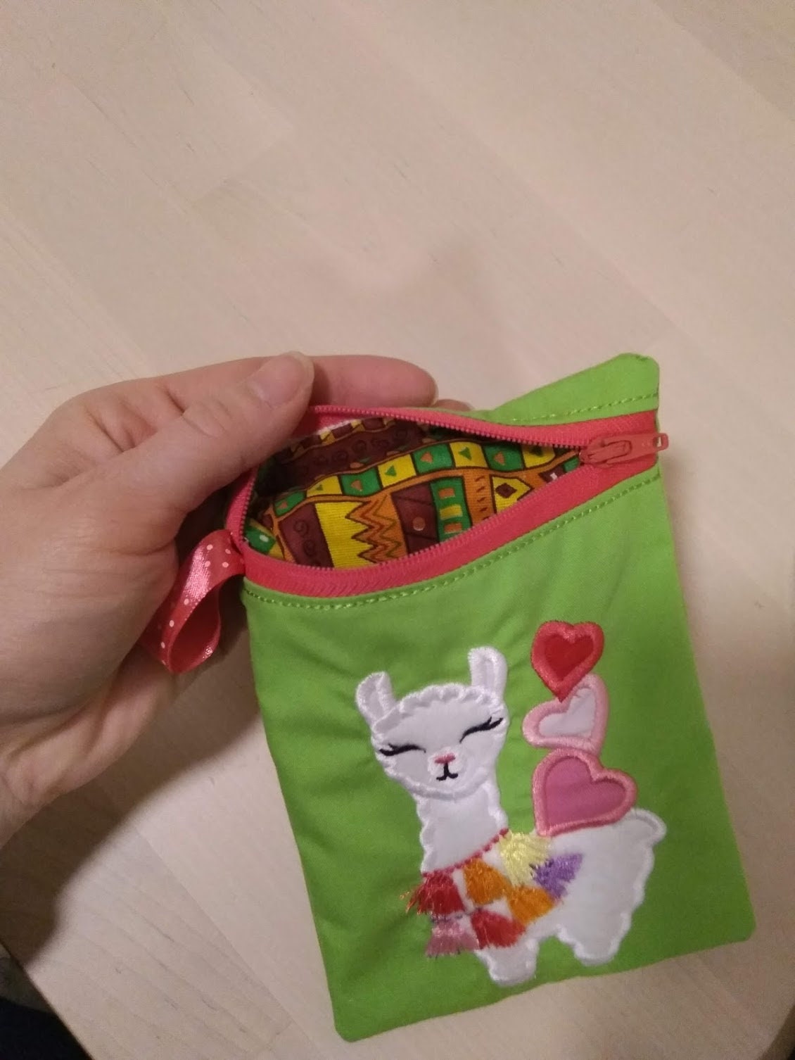 Little Llama with hearts awesome kids Pouch, Envelope Pocket Purse bag, zip bag ITH In The Hoop Machine Embroidery designs for hoop 5x7 6x10