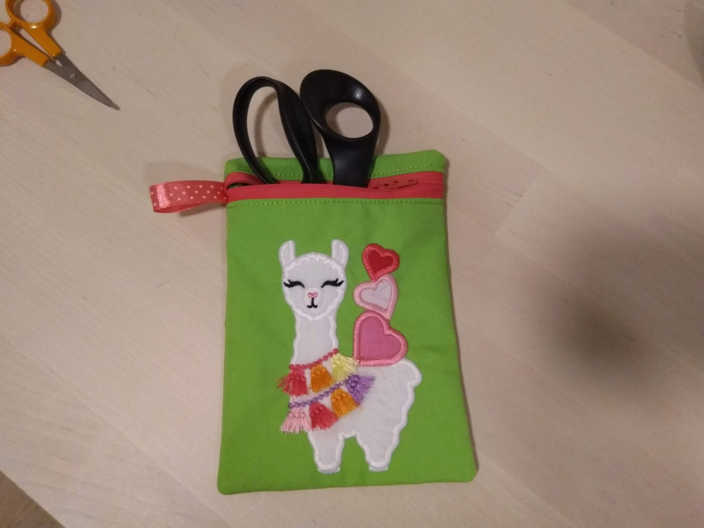 Little Llama with hearts awesome kids Pouch, Envelope Pocket Purse bag, zip bag ITH In The Hoop Machine Embroidery designs for hoop 5x7 6x10