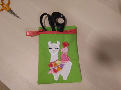 Little Llama with hearts awesome kids Pouch, Envelope Pocket Purse bag, zip bag ITH In The Hoop Machine Embroidery designs for hoop 5x7 6x10
