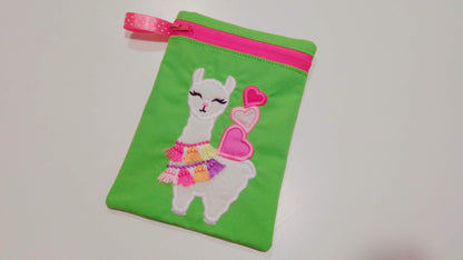 Little Llama with hearts awesome kids Pouch, Envelope Pocket Purse bag, zip bag ITH In The Hoop Machine Embroidery designs for hoop 5x7 6x10