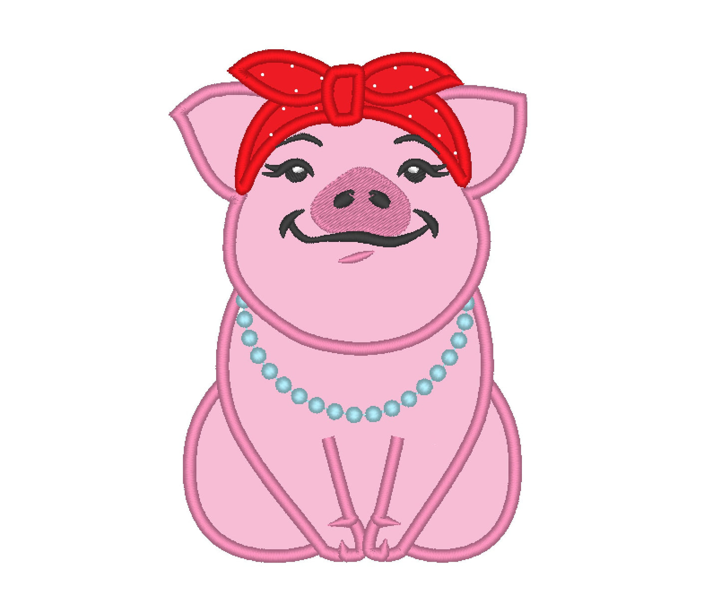 Piggie pretty pig with bandanna petite piglet girl applique machine embroidery designs