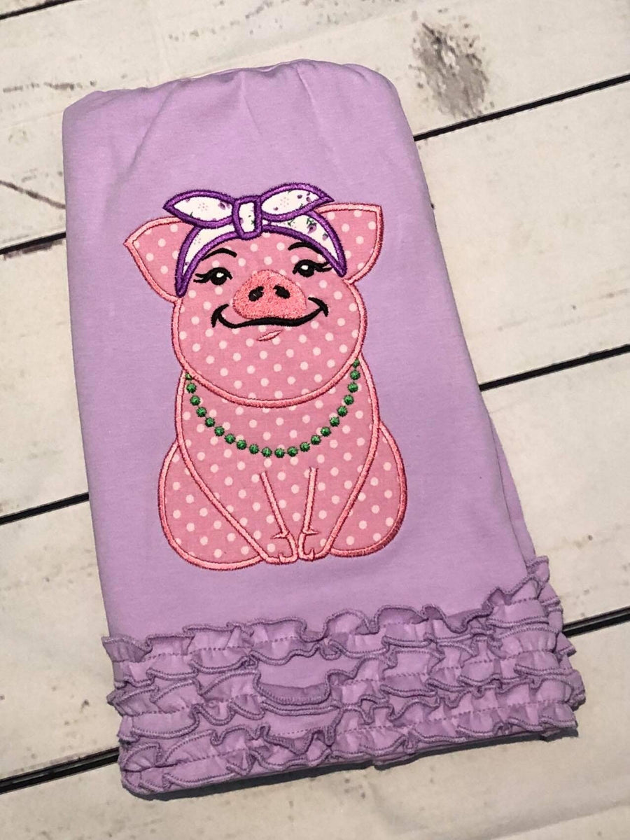 Piggie pretty pig with bandanna petite piglet girl applique machine embroidery designs