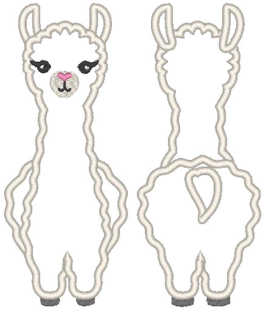 Llama Alpaca applique llama back and front machine embroidery designs