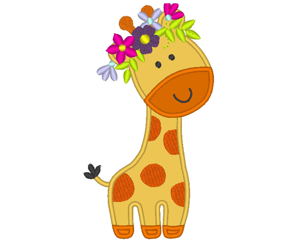 Giraffe with Floral Crown Applique Embroidery 5" 5.5" 6" 7" 8" 10" | PES DST JEF | Artapli