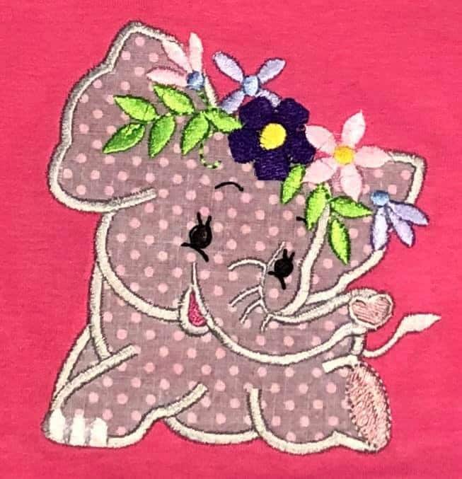 Little Elephant with Floral Crown Set of 4 Applique Machine Embroidery Designs kids baby outfit