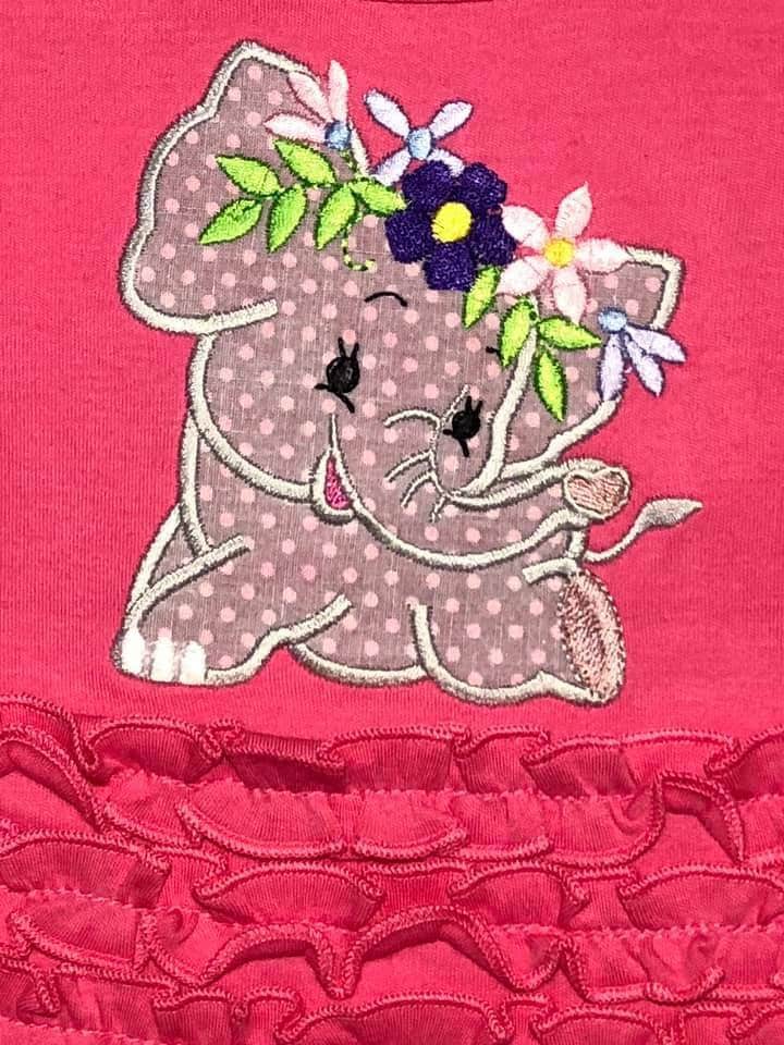 Little Elephant with Floral Crown Set of 4 Applique Machine Embroidery Designs kids baby outfit