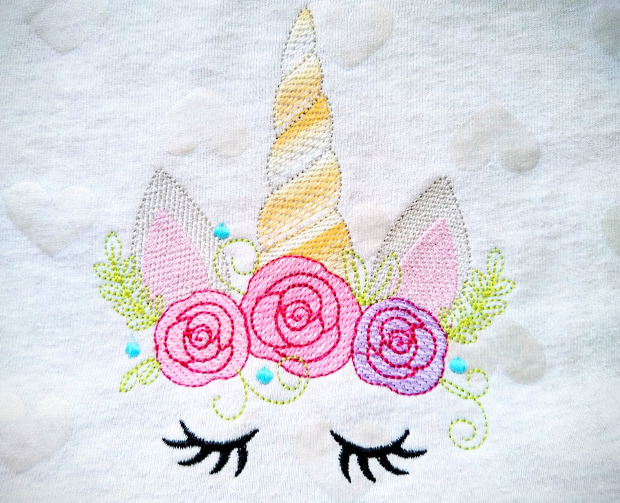 Light stitch Floral Unicorn Machine Embroidery 4" 4.5" 5" 5.5" 6" 7" | PES DST JEF | Artapli