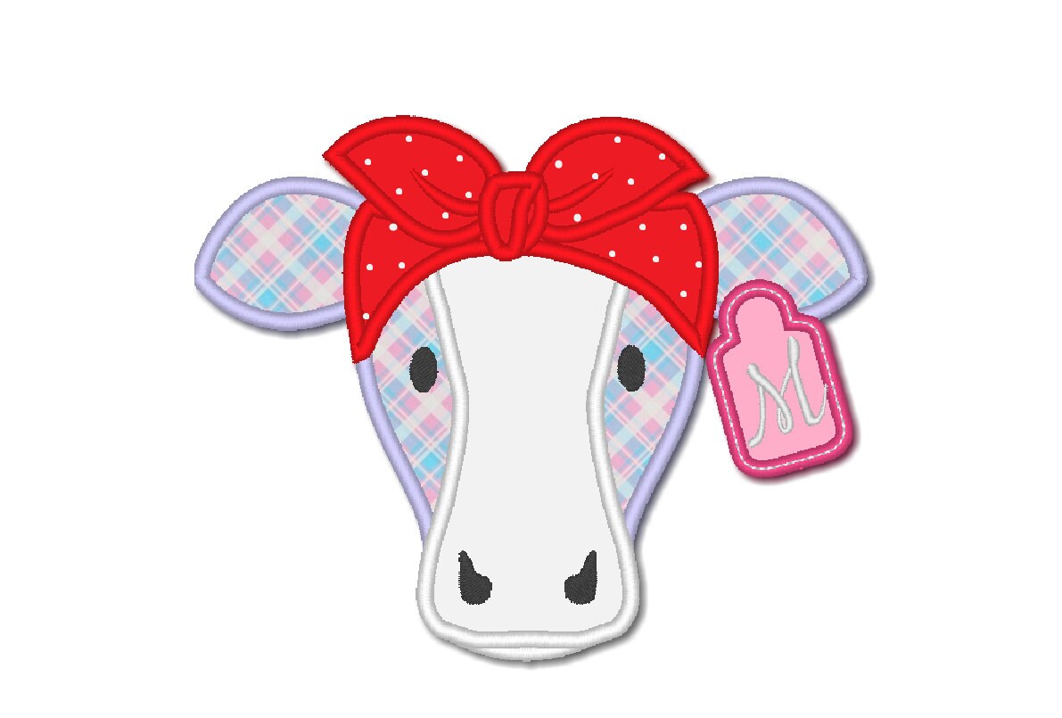 Cow with Bow Applique Embroidery 3.5" 4" 5" 6" 7" 8" | PES DST JEF | Artapli