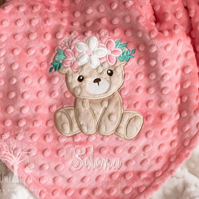 Little teddy bear with floral crown daisy flower bear toy baby kids applique machine embroidery designs