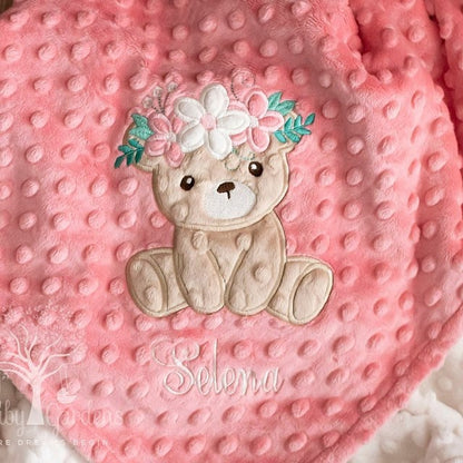 Little teddy bear with floral crown daisy flower bear toy baby kids applique machine embroidery designs