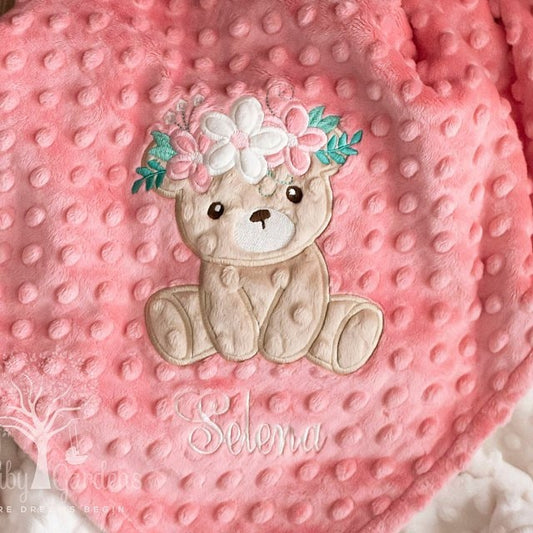 Little teddy bear with floral crown daisy flower bear toy baby kids applique machine embroidery designs
