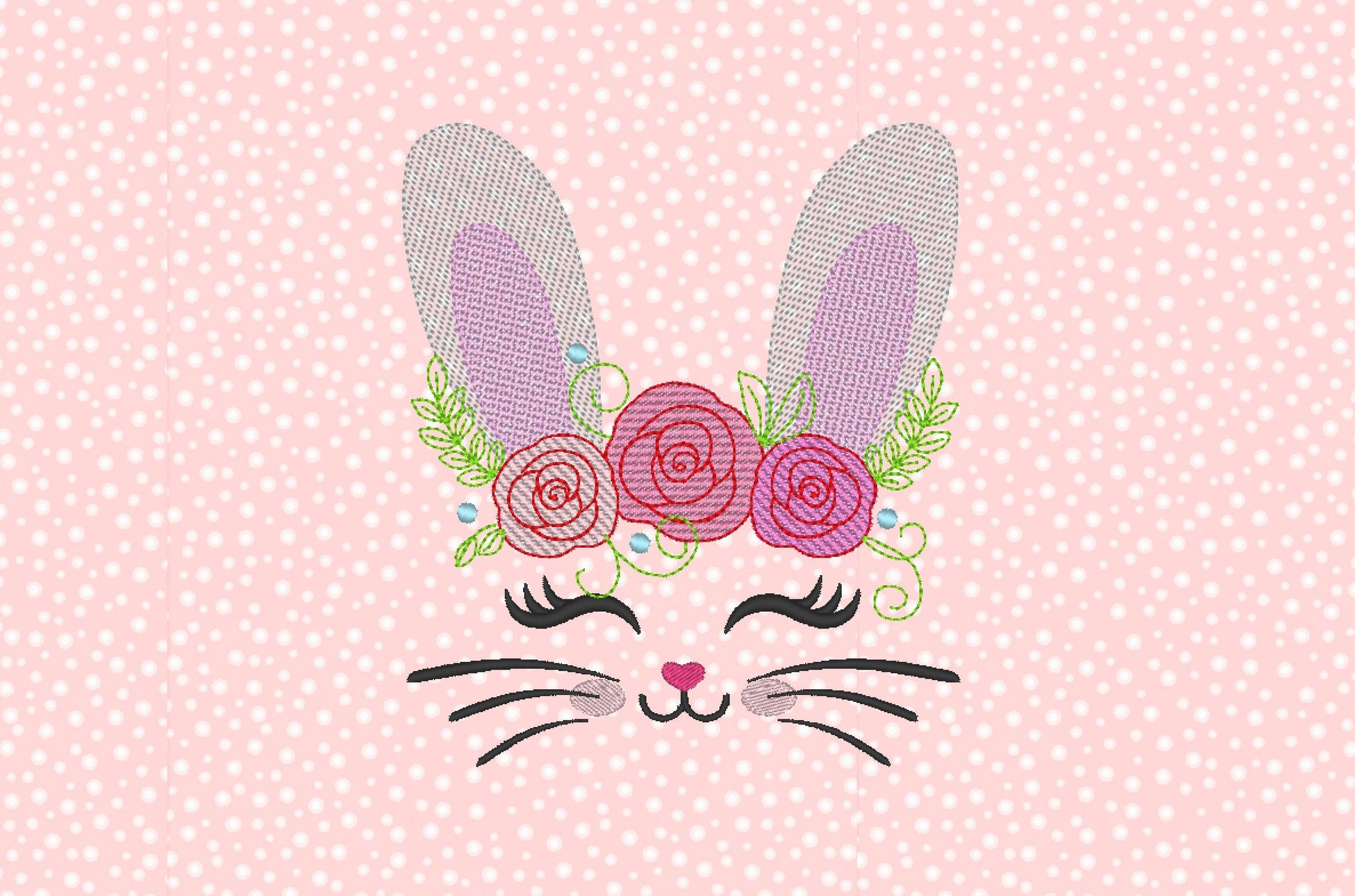 Light Stitch Bunny with Roses