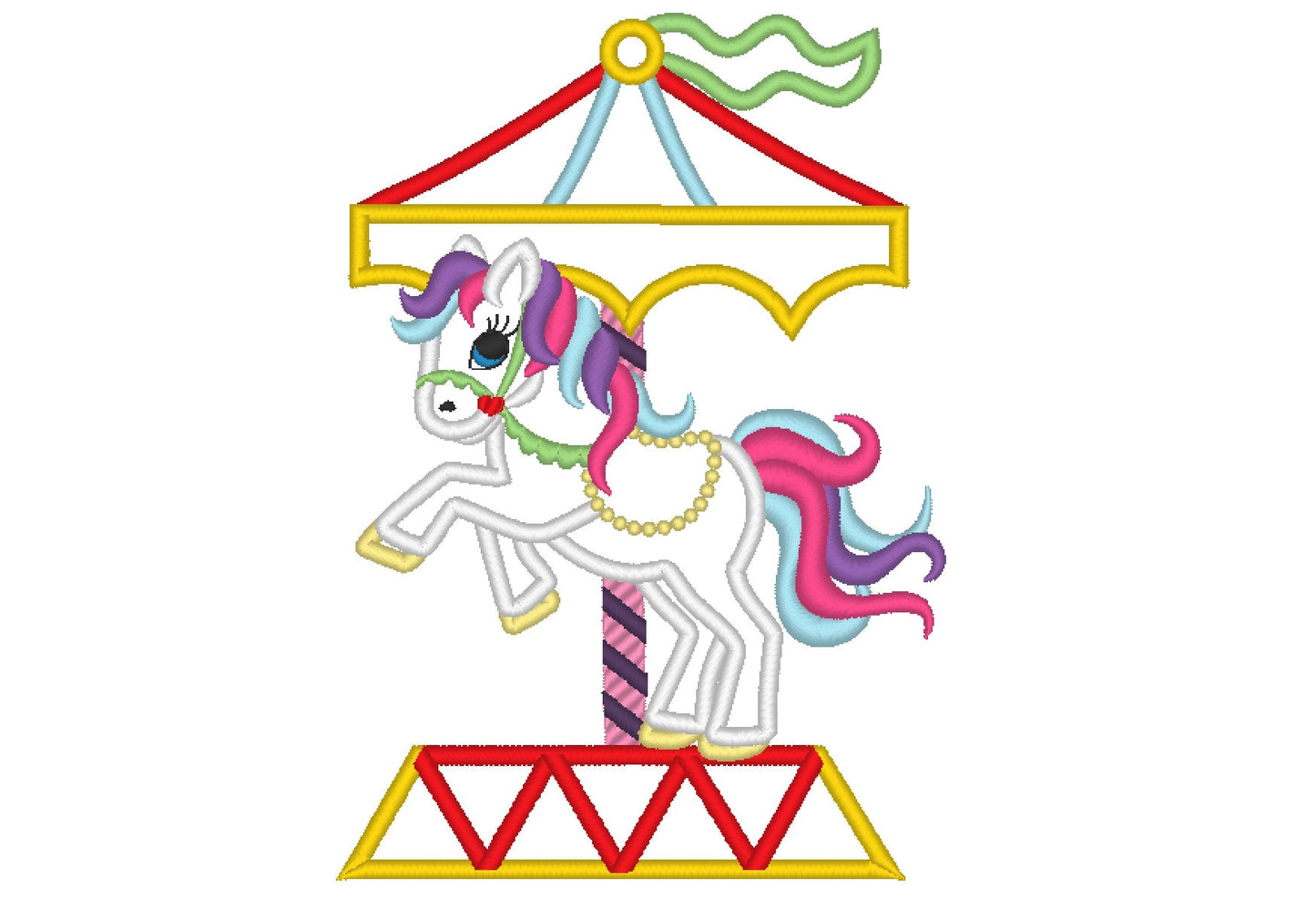 Little Carousel Rearing Horse Pony Applique machine embroidery designs kids baby attraction