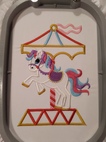 Little Carousel Rearing Horse Pony Applique machine embroidery designs kids baby attraction