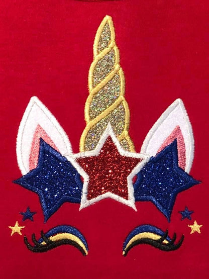 Pretty eyes Unicorn head with stars starred crown patriotic applique machine embroidery designs