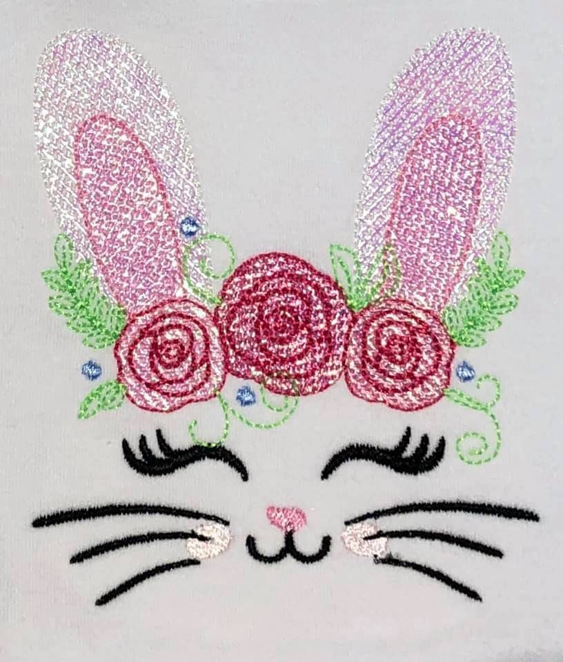 Light Stitch Bunny with Roses