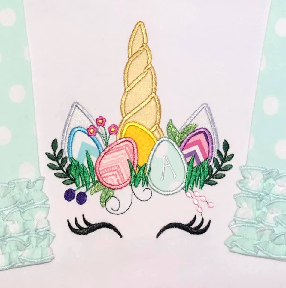 Easter unicorn, pretty eyes Unicorn head with eggs and grass crown machine embroidery applique designs Rainbow unicorn 4x4 5x7 6x10