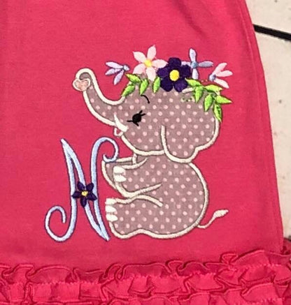Little Elephant with Floral Crown Set of 4 Applique Machine Embroidery Designs kids baby outfit