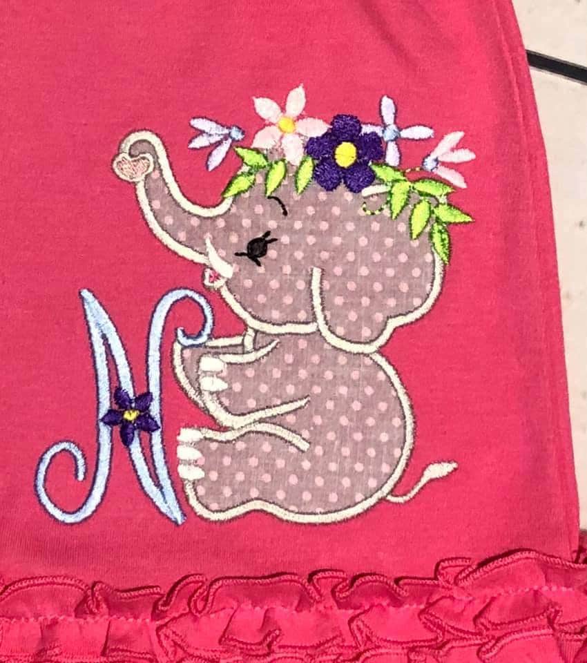 Little Elephant with Floral Crown Set of 4 Applique Machine Embroidery Designs kids baby outfit