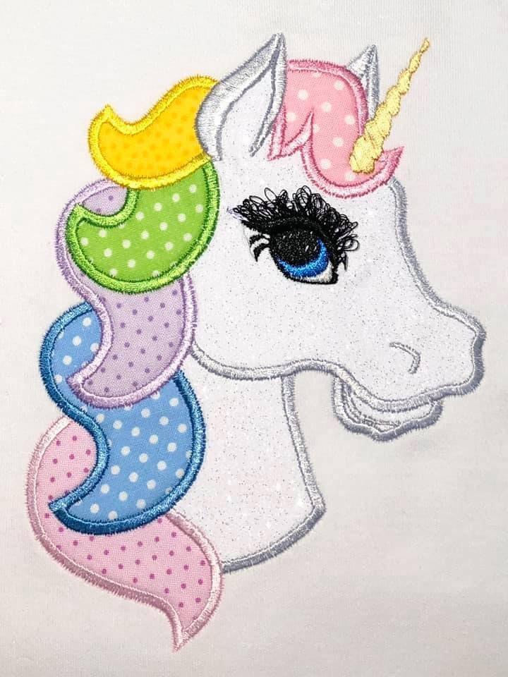 Fringed eyes Unicorn head In the hoop eyes applique machine embroidery design